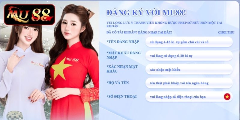 Điền thông tin chính xác để hoàn tất việc tạo tài khoản